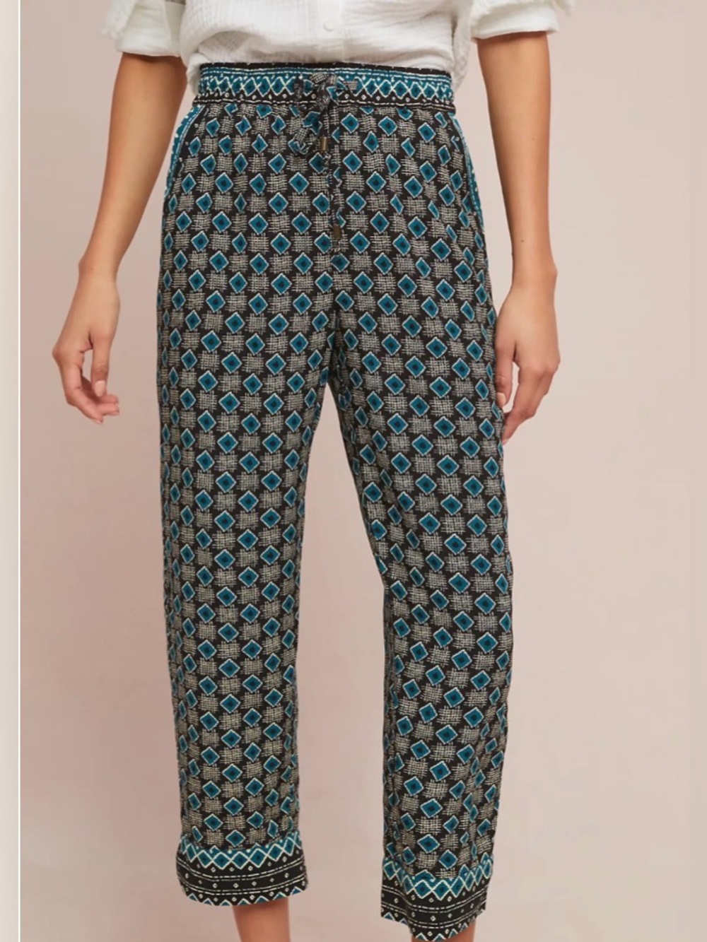 Anthropologie Teal and Black Geometric Cropped Pants - size XS - Picture 2 of 12